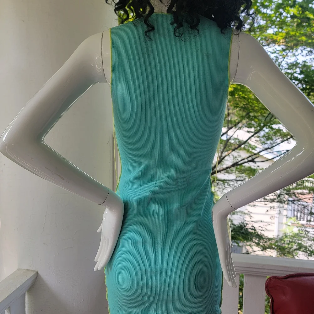 Sleeveless Aqua Lace-Up Bodycon Dress S